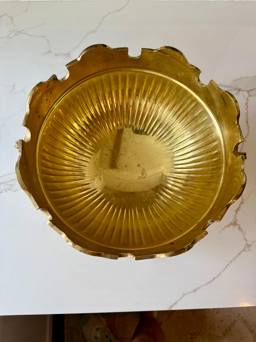Scalloped Brass Bowl with Handles