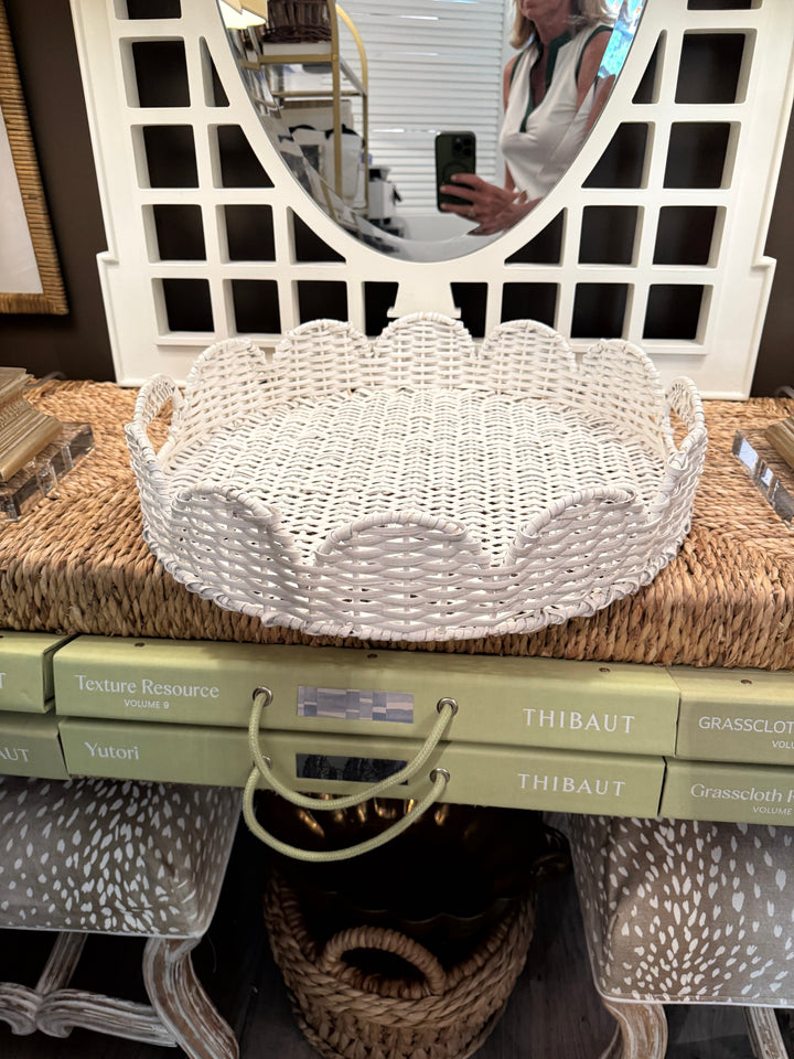 Round White Wicker Tray