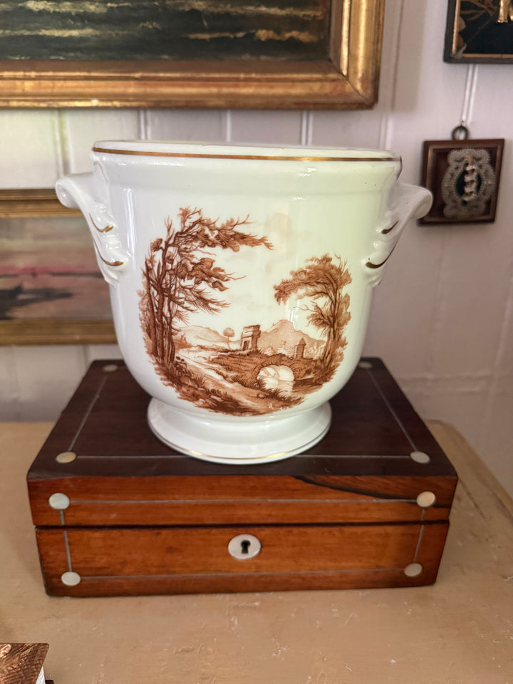 Porcelain Brown and White Planter