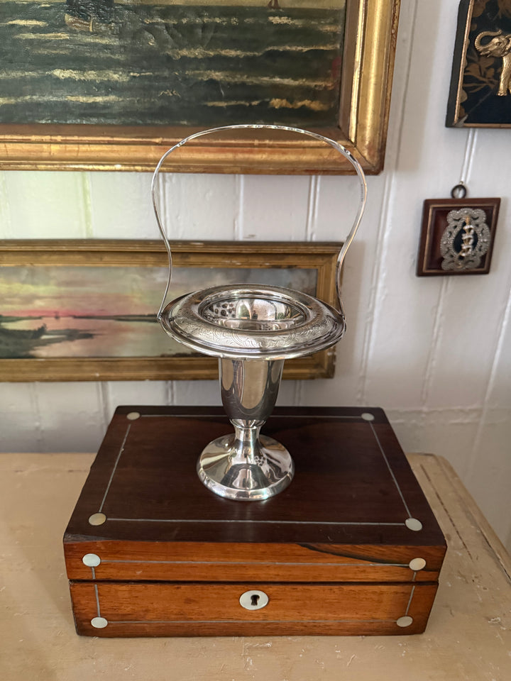 Silver Plate Pedestal Basket Vase