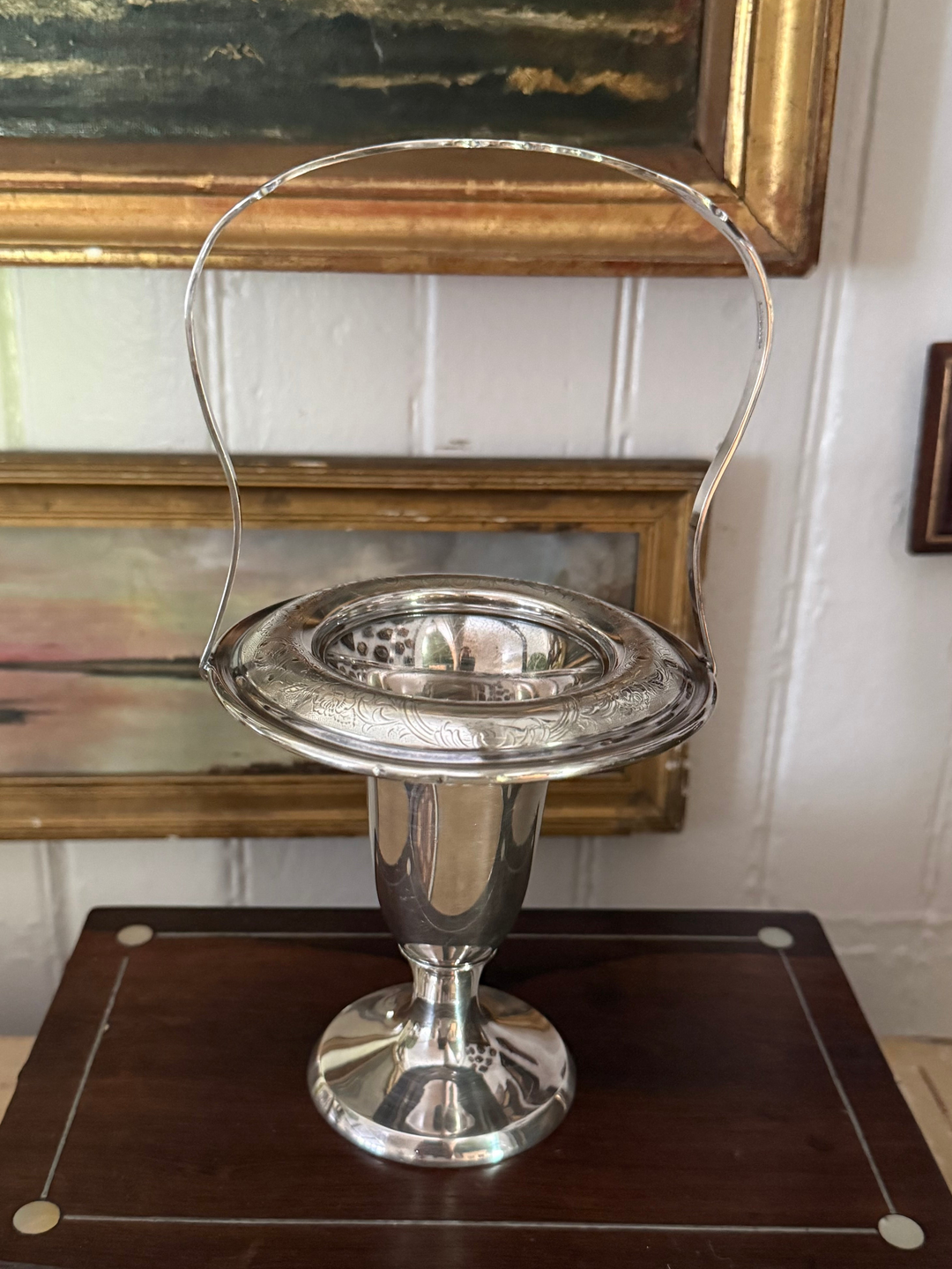 Silver Plate Pedestal Basket Vase