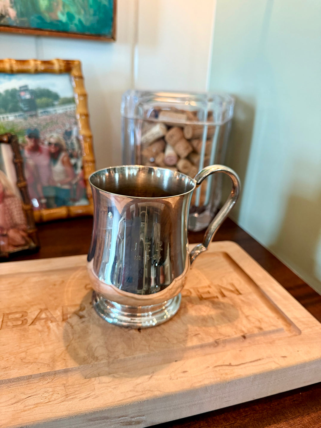 Silver Plate monogrammed mug “JER” 1966