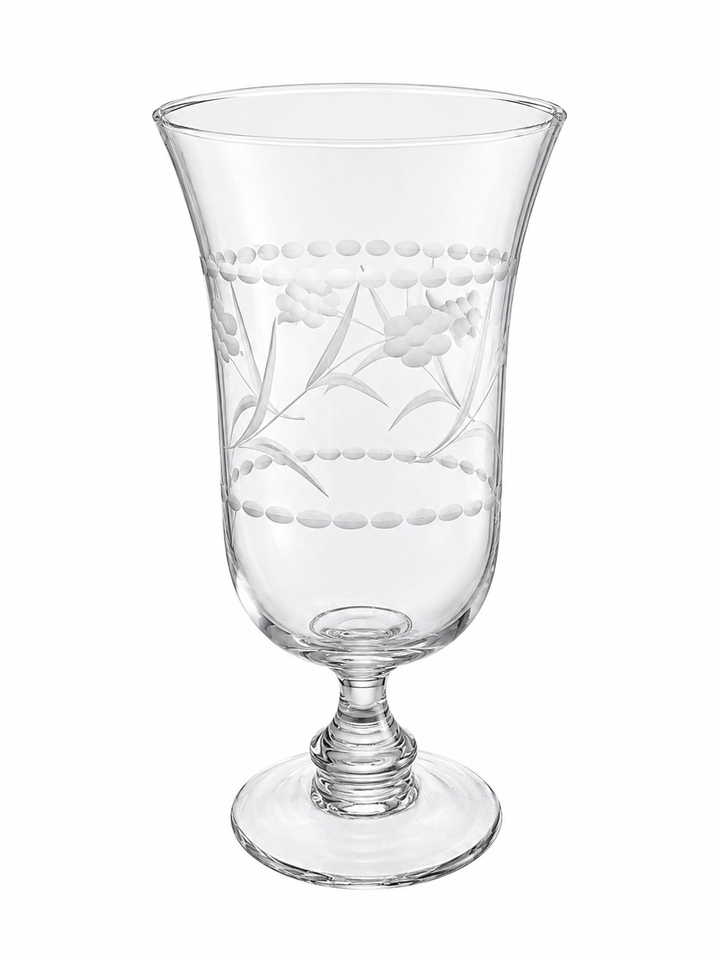 Vintage Glass etched pedestal glass