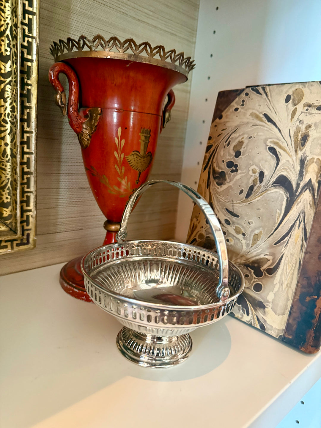 Small silver plate basket with handle