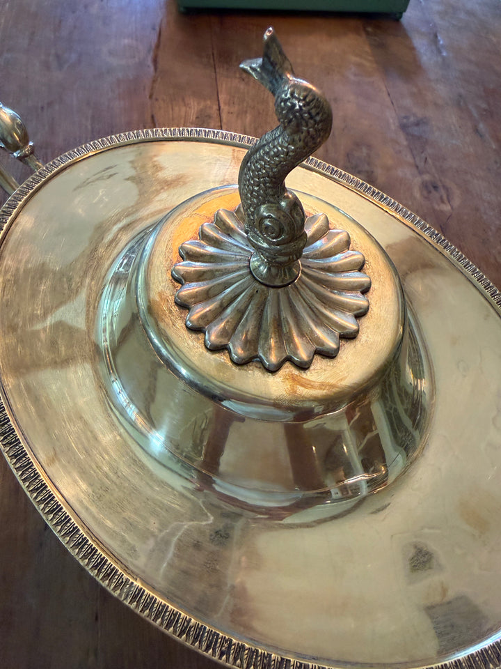 Brass Pedestal Planter with Koi  Fish finial/ Bird Handles with lid