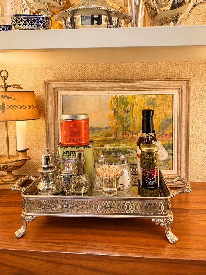 Silver footed catch all with mirror insert