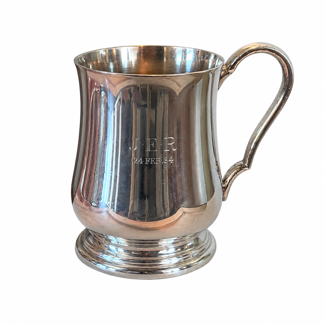 Silver Plate monogrammed mug “JER” 1966