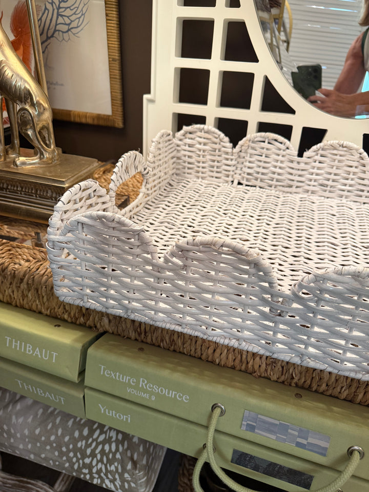 Rectangular White Wicker Tray