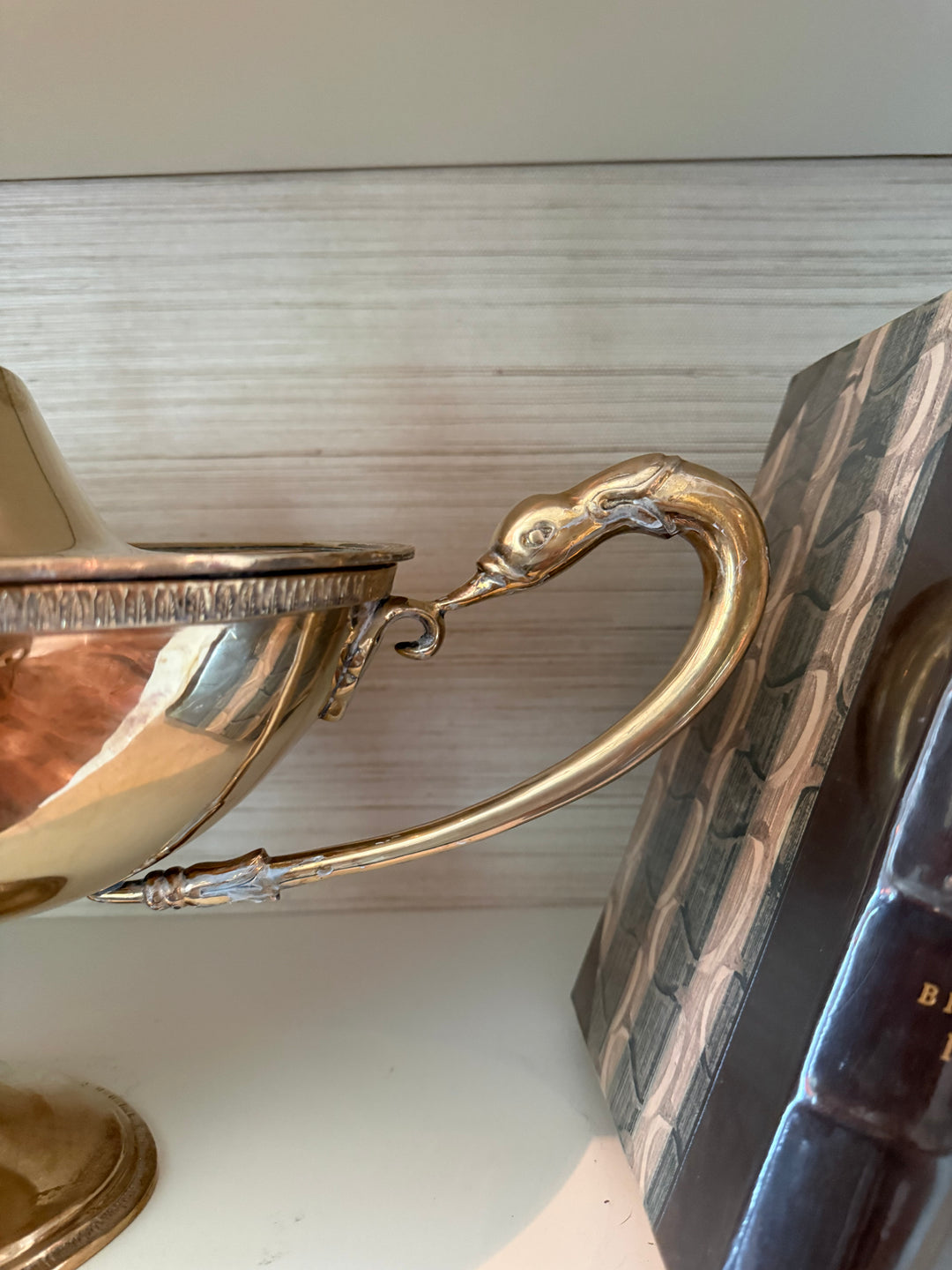 Brass Pedestal Planter with Koi  Fish finial/ Bird Handles with lid
