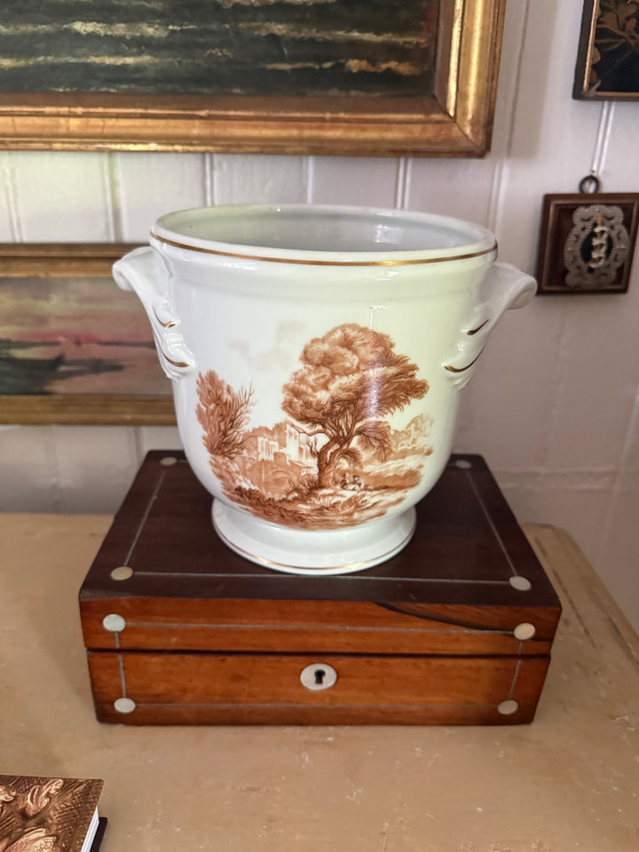 Porcelain Brown and White Planter