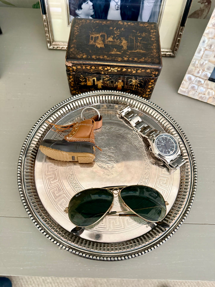 Round Footed Silver Tray with Monogram