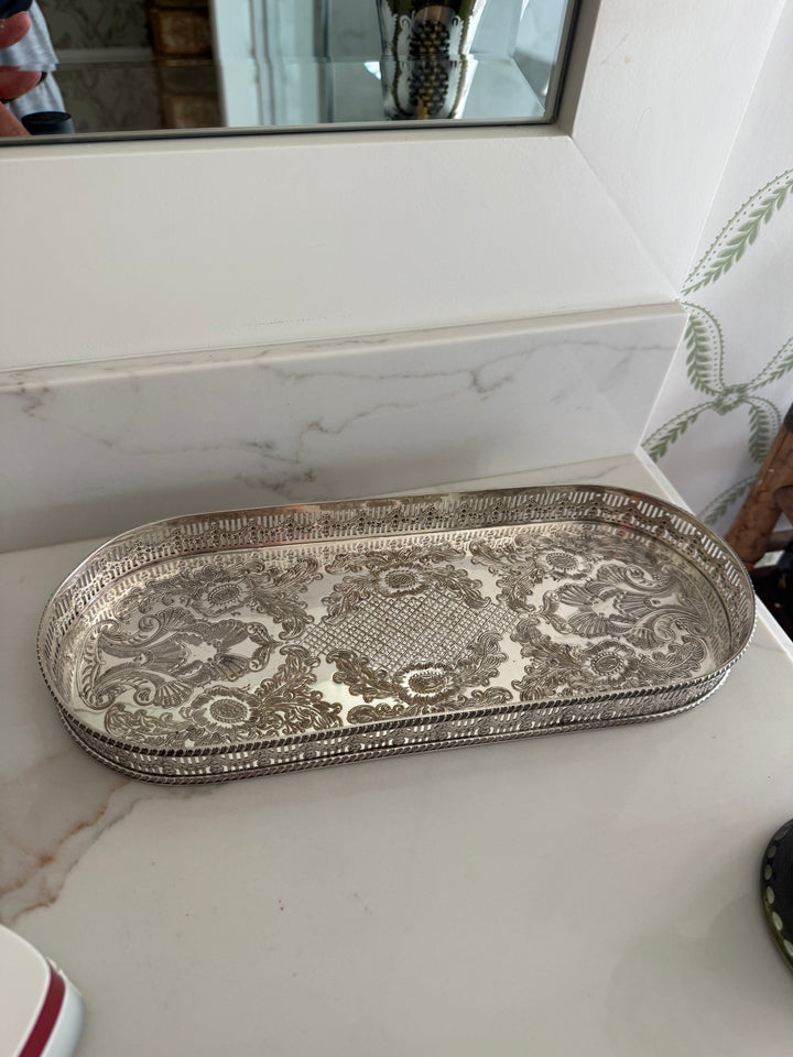 Fabulous silver plate tray with reticulated gallery