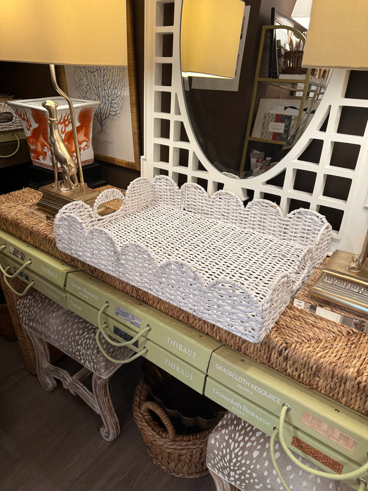 Rectangular White Wicker Tray