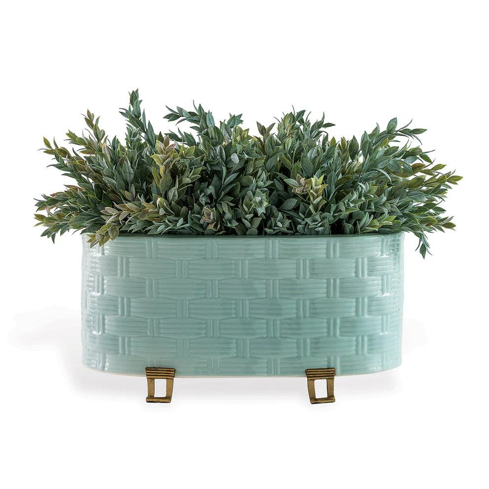 Basketweave Planter - Aqua