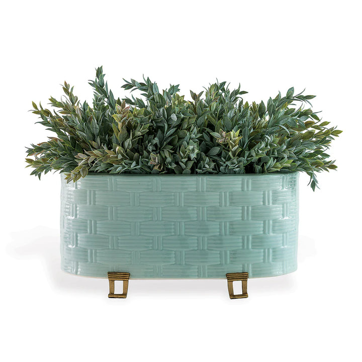 Basketweave Planter - Aqua