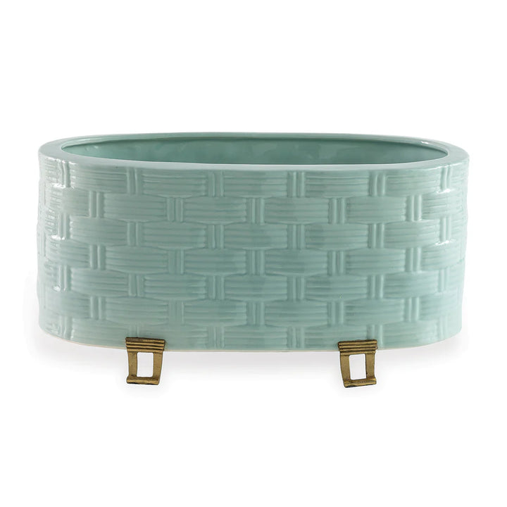 Basketweave Planter - Aqua