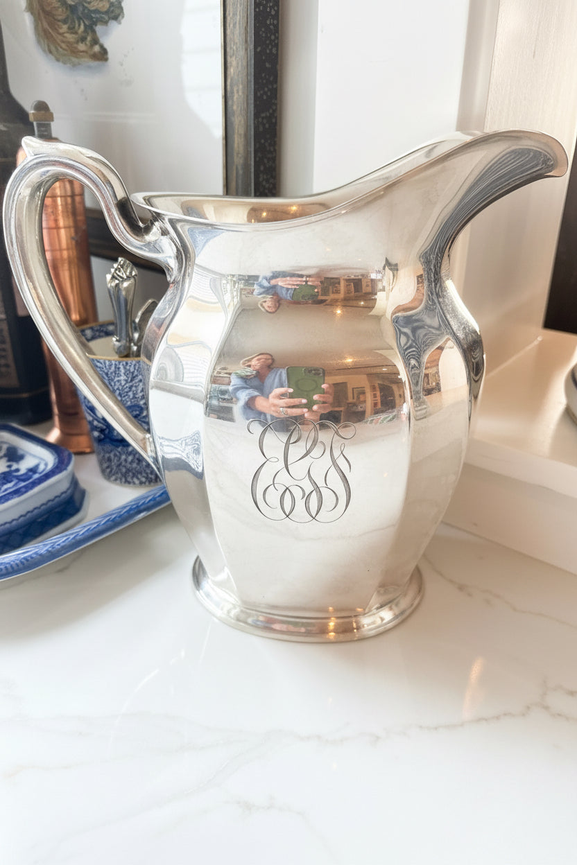 Gorgeous Silver Plate Pitcher with Monogram