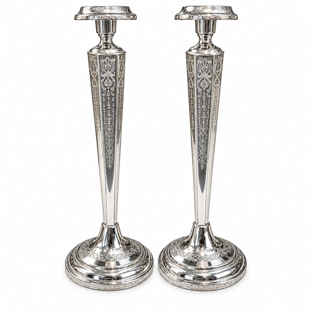 Pair of silver plate candlesticks