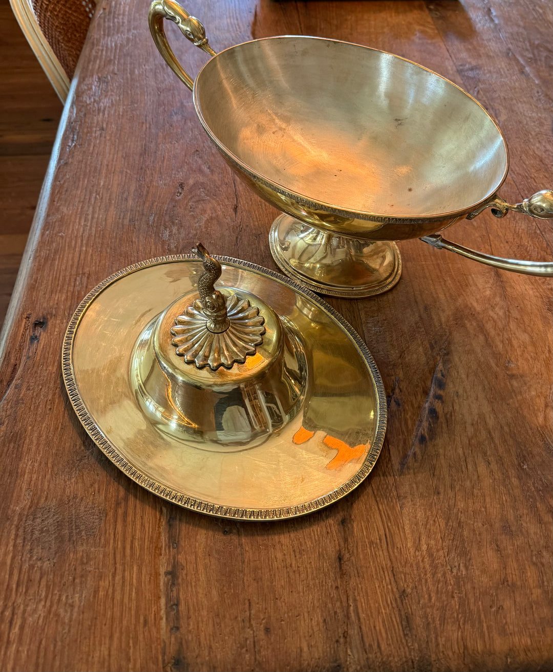 Brass Pedestal Planter with Koi  Fish finial/ Bird Handles with lid