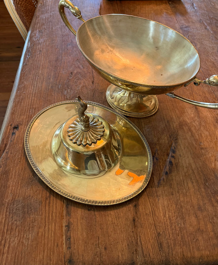 Brass Pedestal Planter with Koi  Fish finial/ Bird Handles with lid