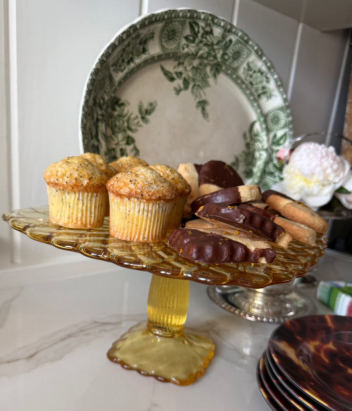 Vintage Yellow Glass Cake Stand