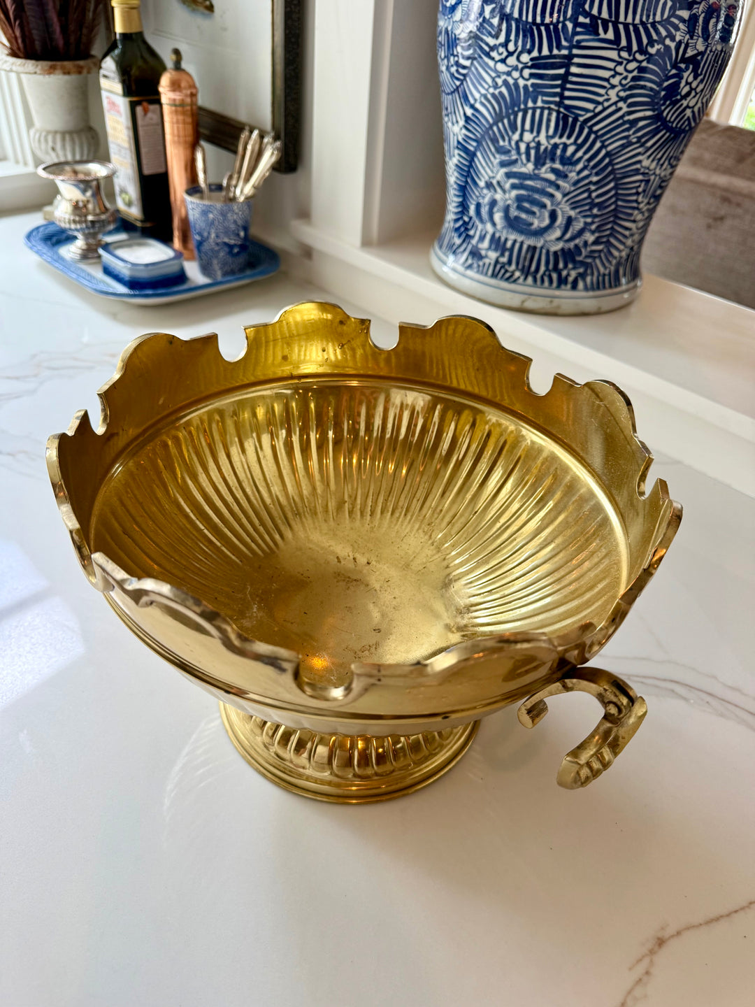 Scalloped Brass Bowl with Handles
