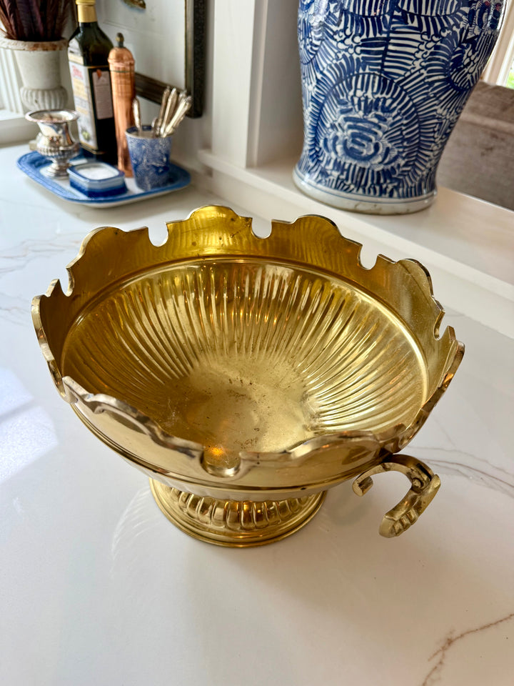 Scalloped Brass Bowl with Handles