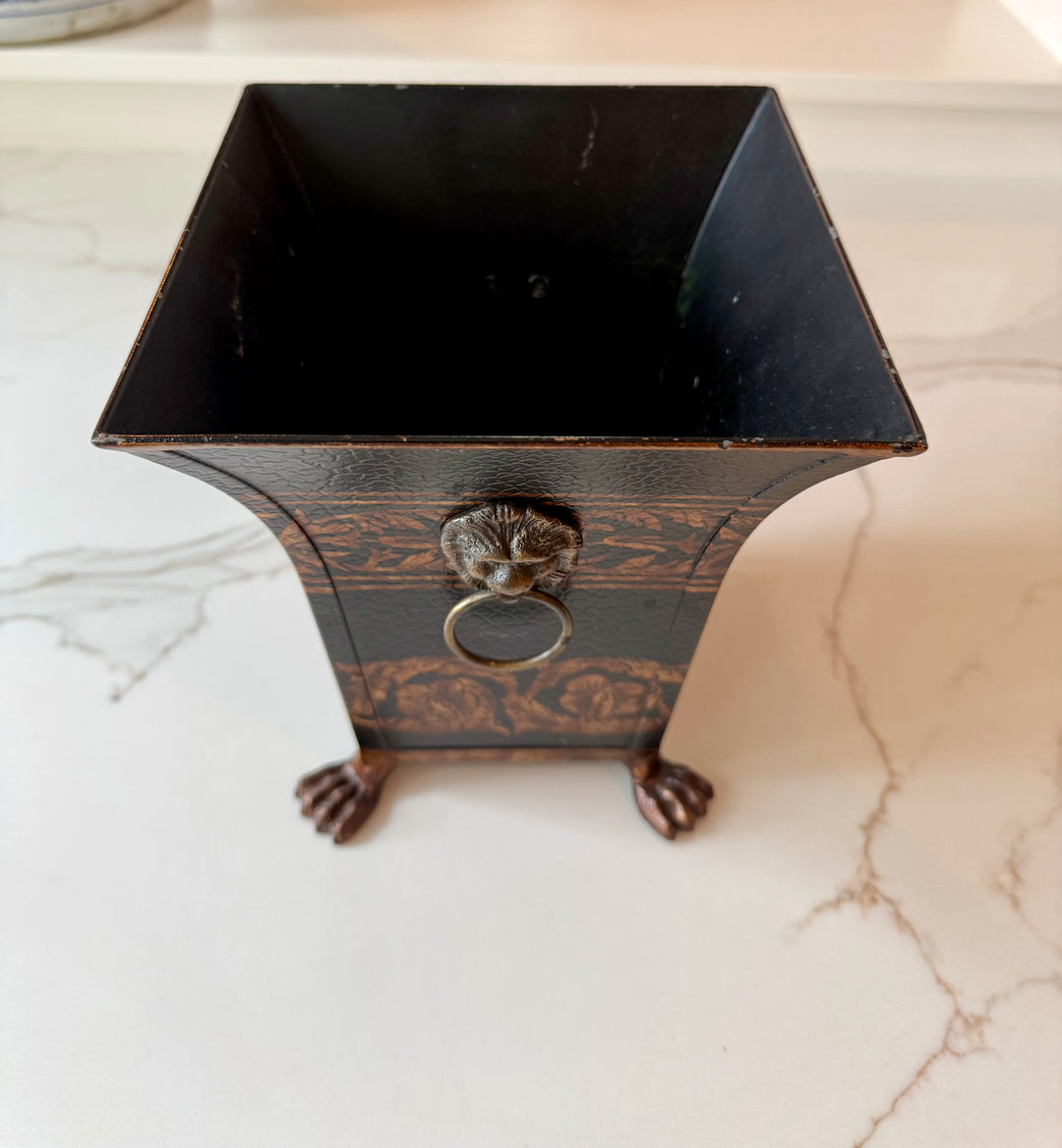 Black and Gold Claw Footed Planter with Lion Head Handles