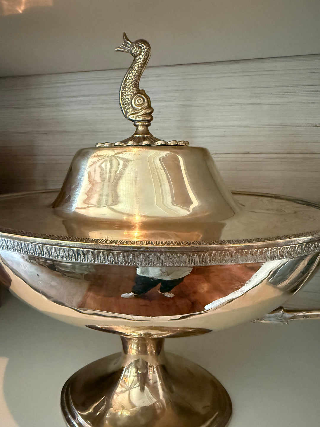Brass Pedestal Planter with Koi  Fish finial/ Bird Handles with lid