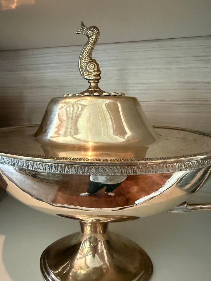 Brass Pedestal Planter with Koi  Fish finial/ Bird Handles with lid