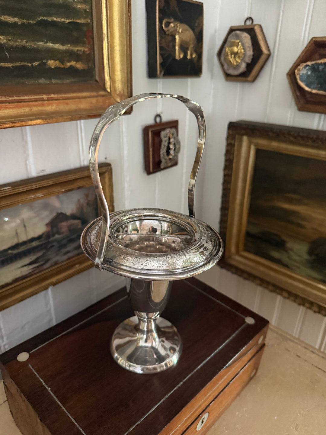 Silver Plate Pedestal Basket Vase