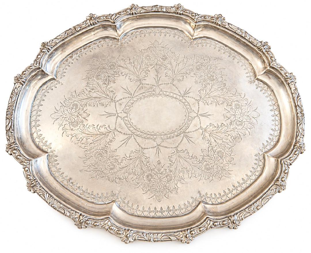Pretty silver plate tray with scallop edge