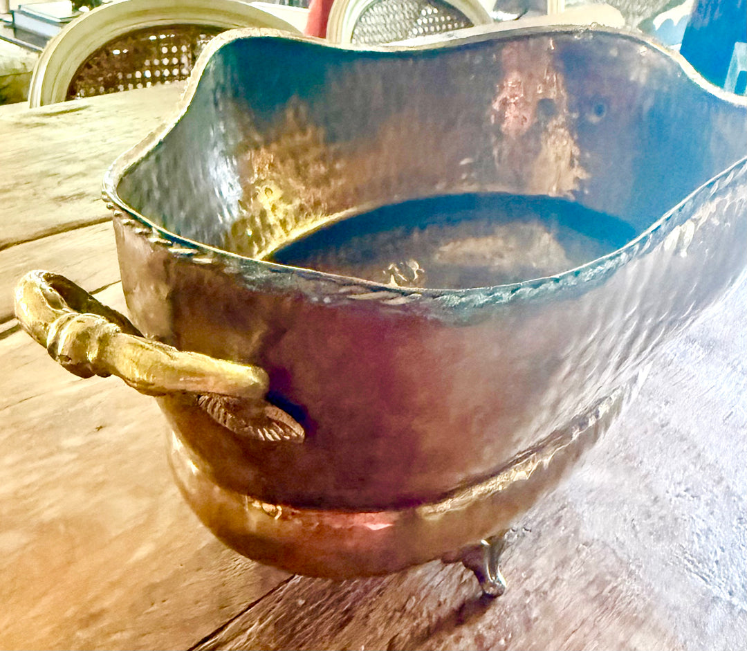 Vintage footed brass cachepot w/handles