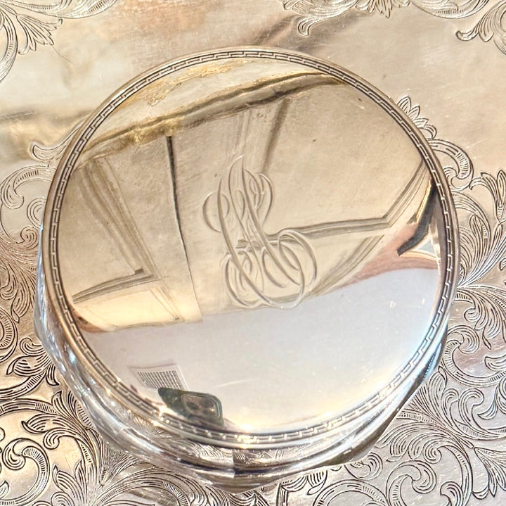 Monogrammed Glass Vanity Jar with Sterling Lid