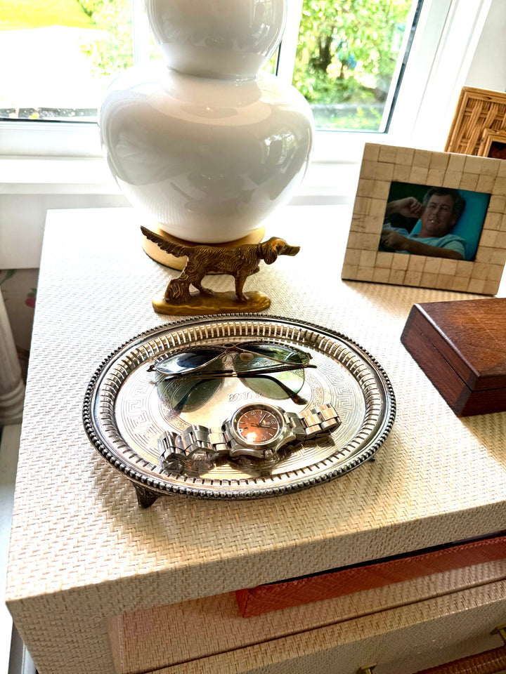 Silver on Copper Greek Key fluted tray with Monogram