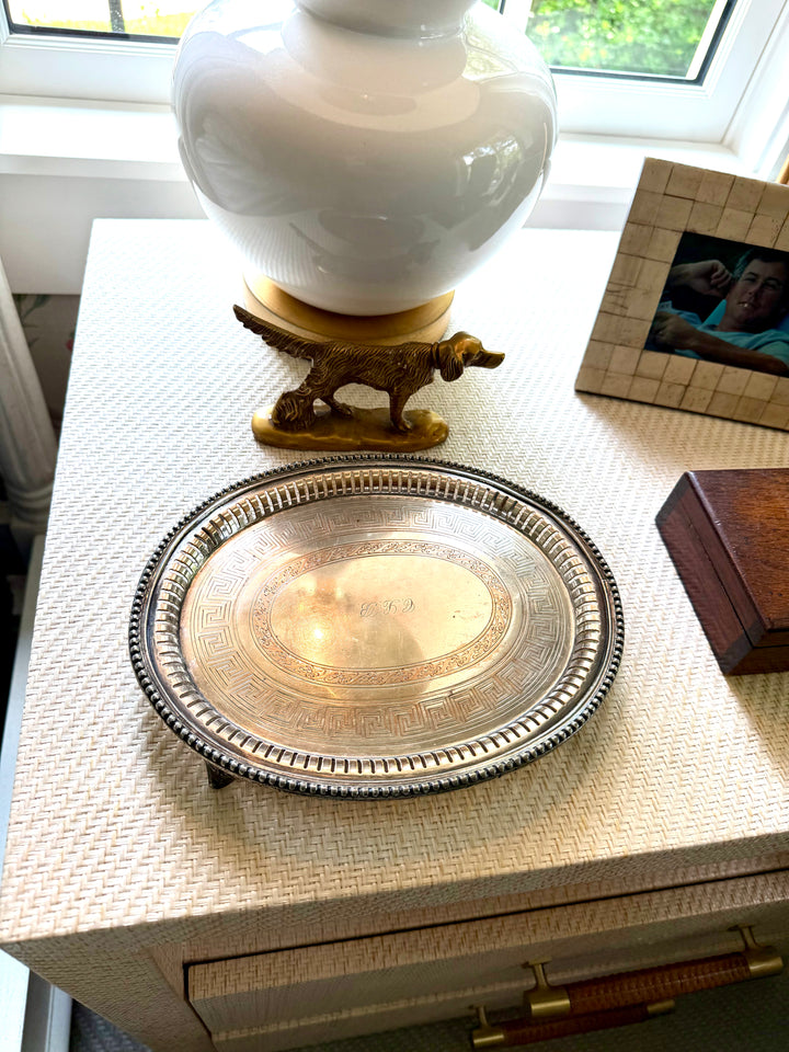 Silver on Copper Greek Key fluted tray with Monogram