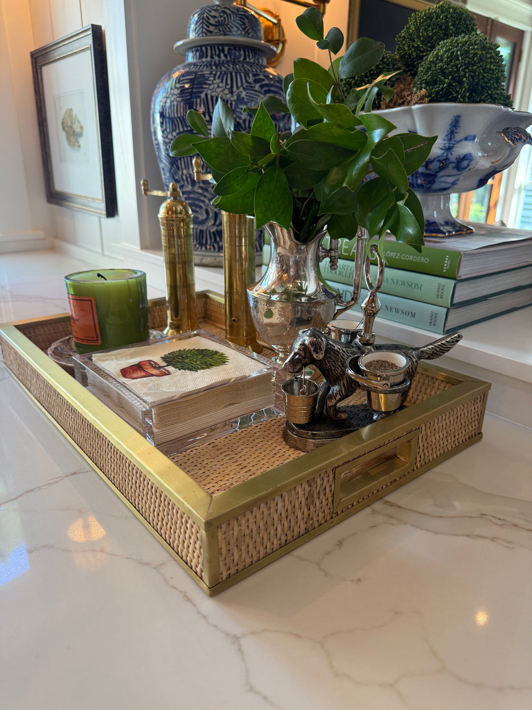 Woven Wicker Tray Brass Trim