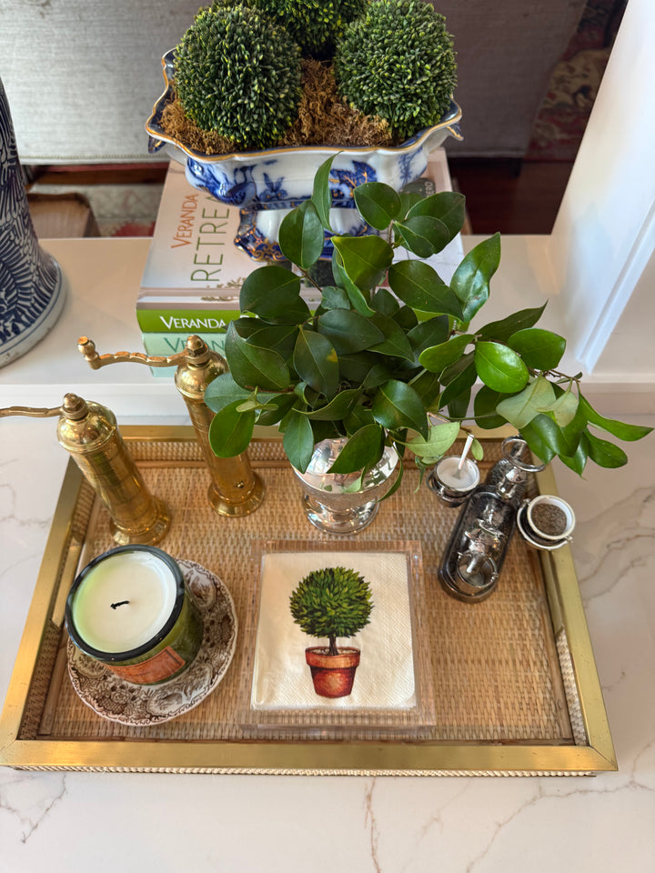 Woven Wicker Tray Brass Trim