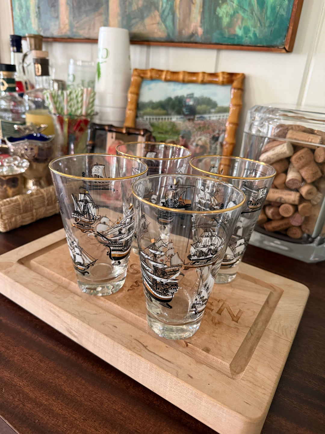 Set of 4 Tall Ships Vintage Glasses