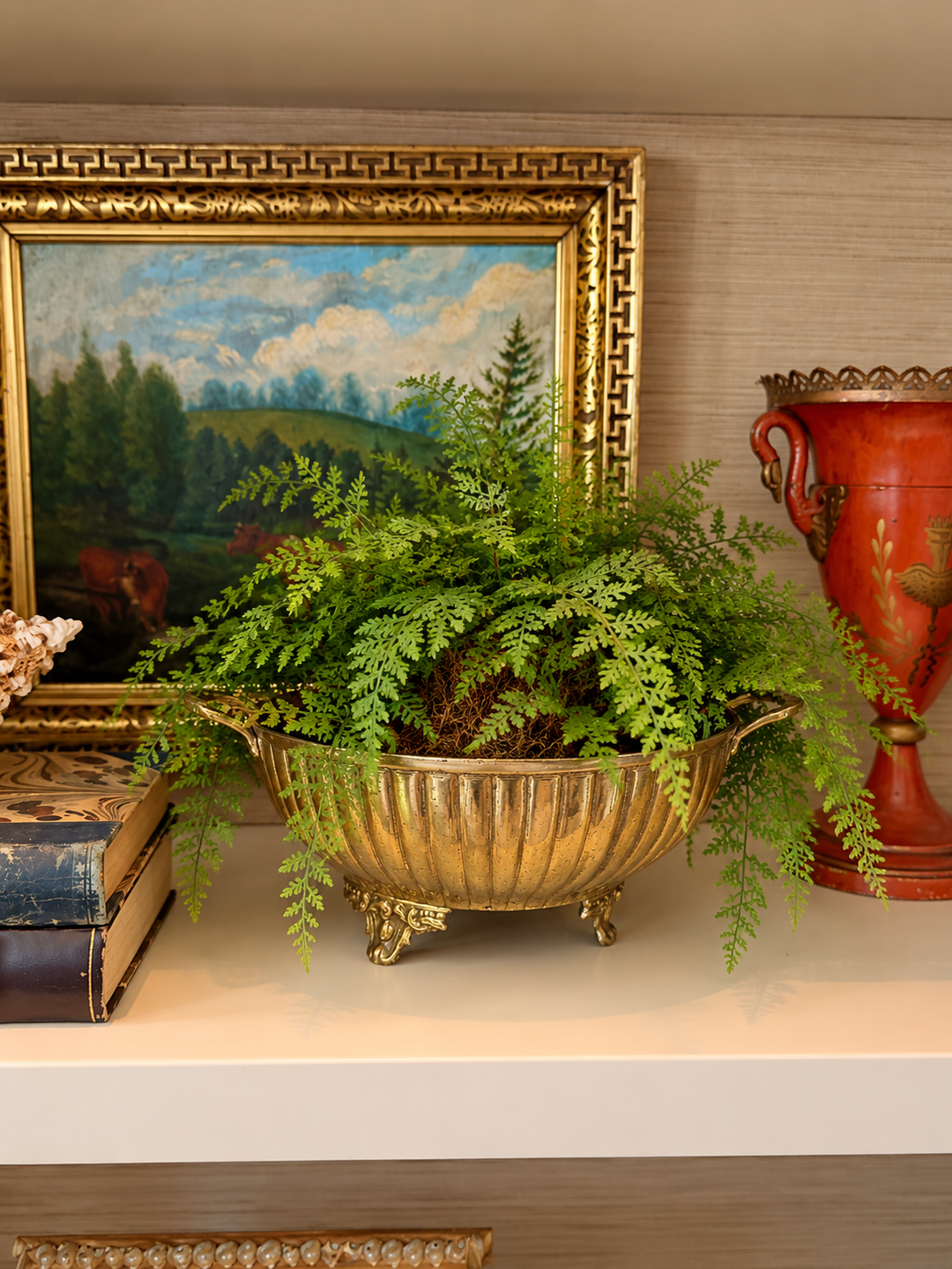Footed brass planter with handles