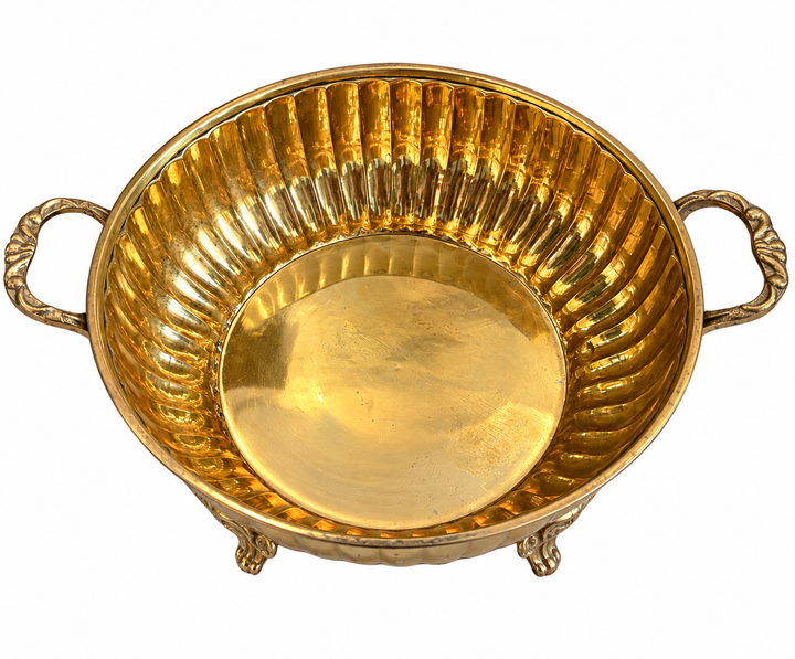 Footed brass planter with handles