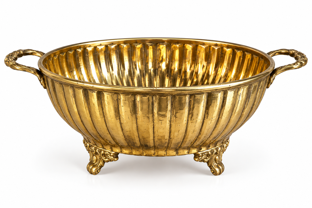 Footed brass planter with handles