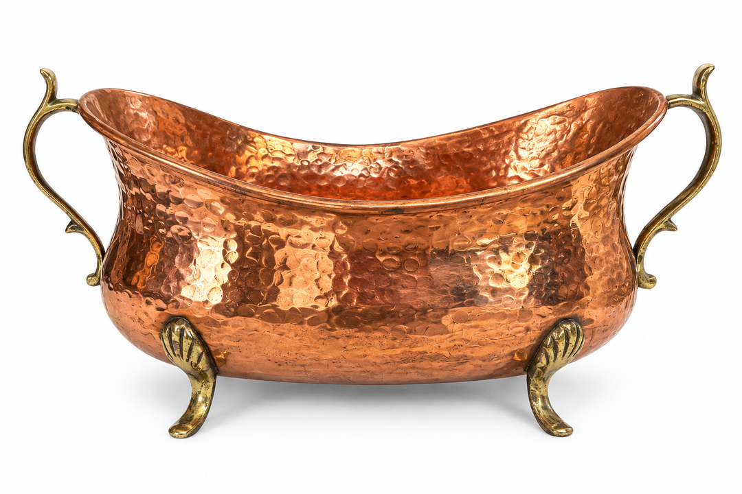 Footed Copper planter with brass accent