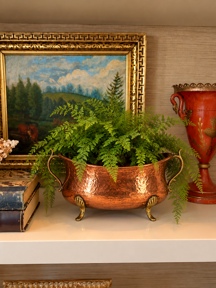 Footed Copper planter with brass accent