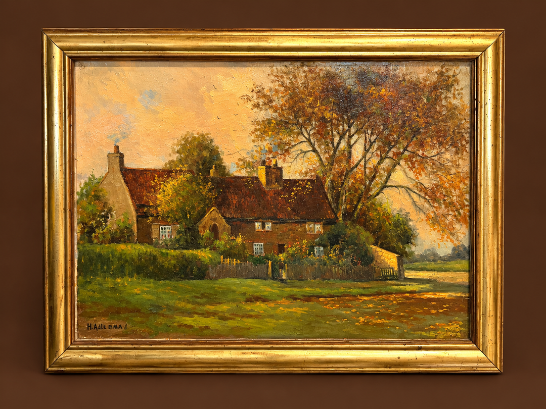 English countryside oil on canvas c. 1920 signed
