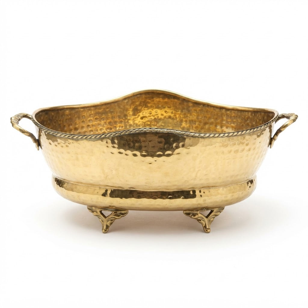 Vintage footed brass cachepot w/handles