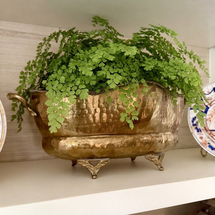 Vintage footed brass cachepot w/handles