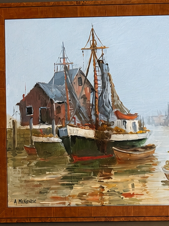 Oil on canvas New England harbor