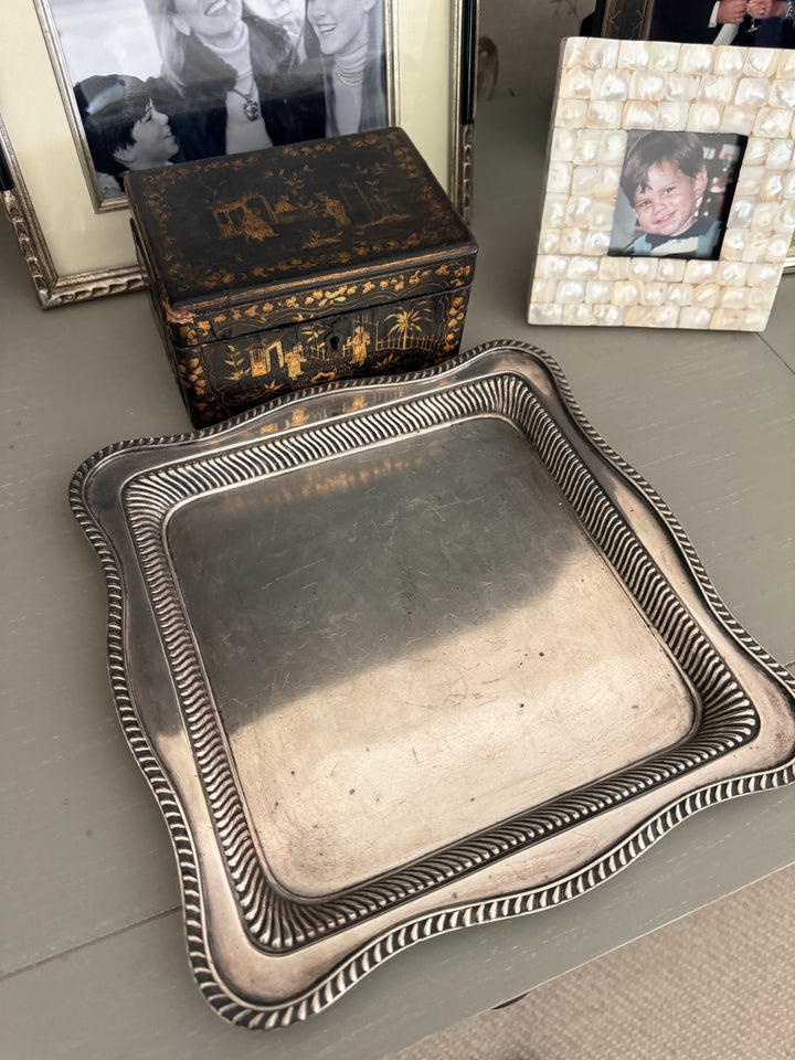 Square Silver tray with Braided Edge