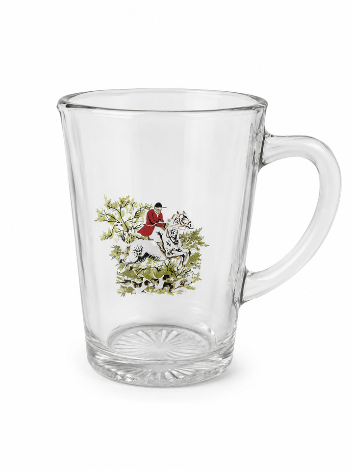 Glass tumbler with hunt scene
